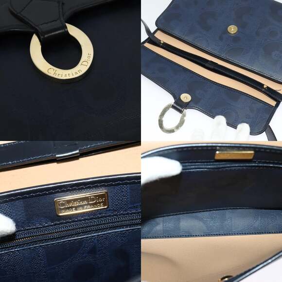 DIOR Trotter Canvas Shoulder Bag Pvc Navy Gold - Picture 11 of 12